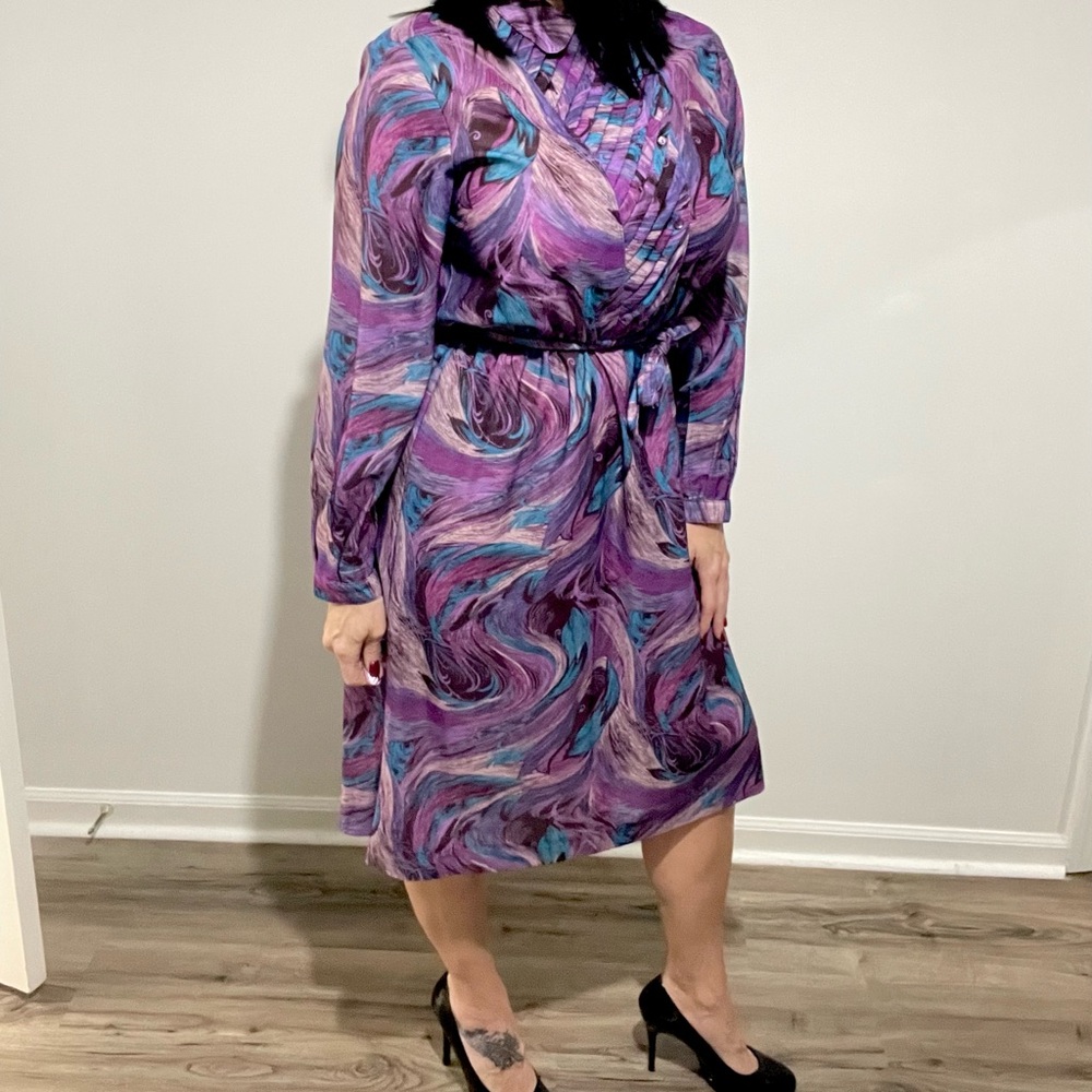 Vintage California Looks High Neck Collared Midi Dress, Size: 14, NWT!!